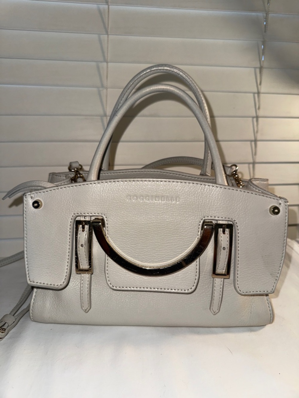 Coccinelle Cream Leather Top-Handle Satchel
